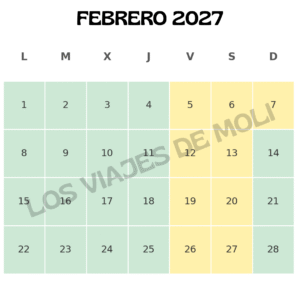 Ejemplo de mes precios disneyland paris en temporada baja, media y alta según colores